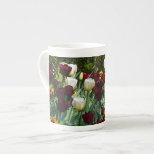 Gult- och färgtulpanfärgad Blommigt Benporslin Mugg