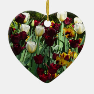 Gult- och färgtulpanfärgad Blommigt Julgransprydnad Keramik
