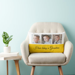 Gult och fotokollage för mormor lumbarkudde