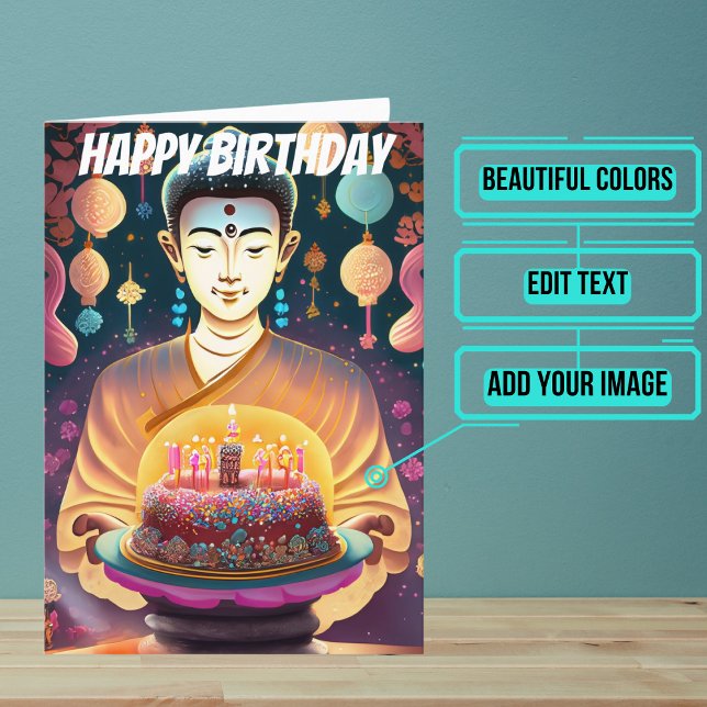 Gult och Fushia Buddha Birthday Kort (Send someone you love a very special birthday card using a beautiful design featuring Buddha imagery)