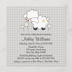 Gult och Grått Baby Lamb Baby Shower Inbjudningar