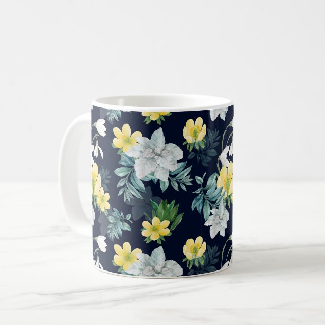 Gult och Grått-Blommönster Kaffemugg (Framsida vänster)