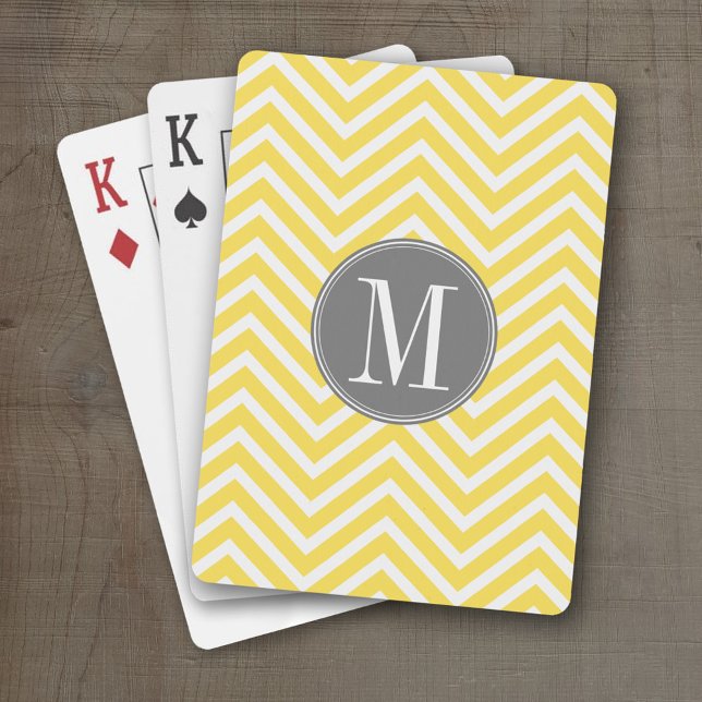 Gult och Grått Chevron Mönster Anpassningsbar Mono Kortlek (Personalized Playing Cards)