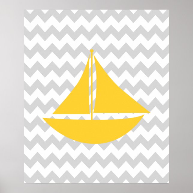 Gult och Grått Chevron Nautical Frakt Poster (Framsidan)