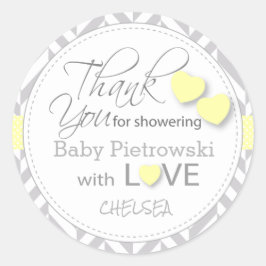 Gult och Grått Chevron-Tack Runt Klistermärke