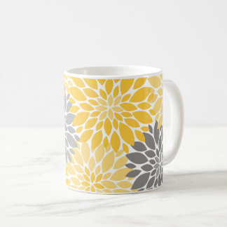 Gult och Grått Chrysanthemums Blommönster Kaffemugg