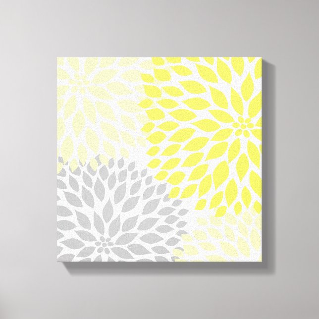 Gult och Grått Dahlia Square Canvas Wall Art (Framsida)