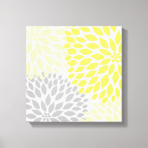 Gult och Grått Dahlia Square Canvas Wall Art