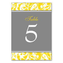 Gult och Grått Damask Swirls Bröllop Bordsnummer