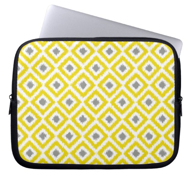 Gult och Grått Diamond Ikat Mönster Laptop Sleeve (Framsidan)