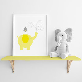 Gult och Grått Elephant och Bird Nursery Poster