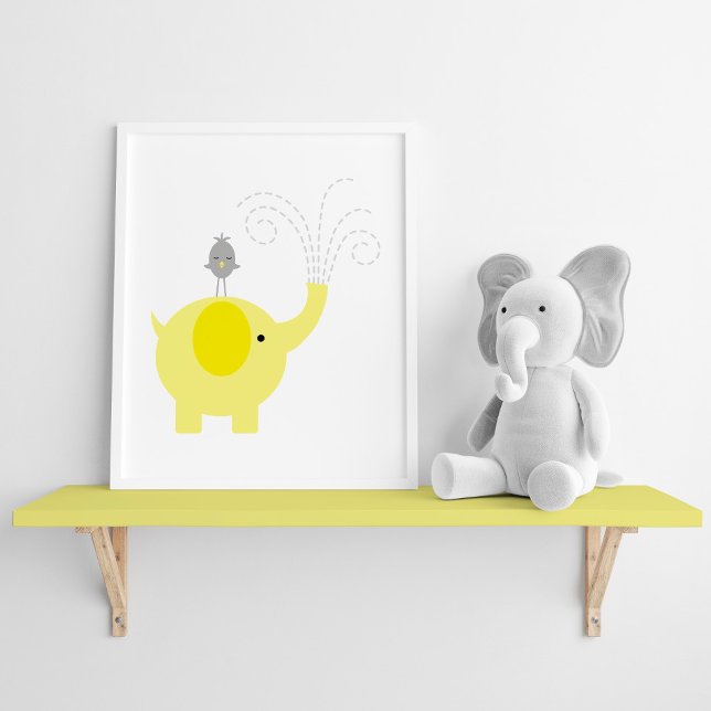 Gult och Grått Elephant och Bird Nursery Poster (Skapare uppladdad)