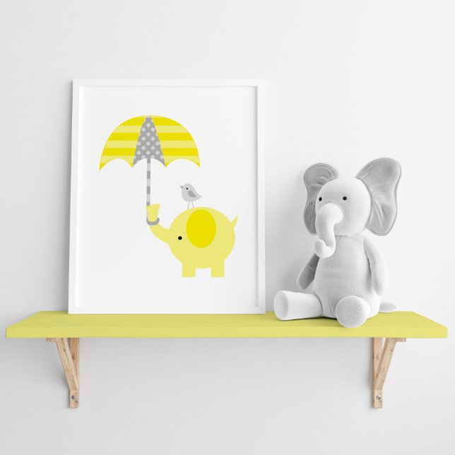Gult och Grått Elephant och Bird Nursery Poster (Skapare uppladdad)