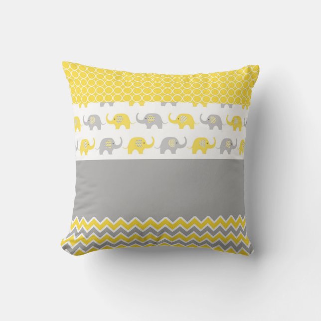 Gult och Grått Elephant Pillow Kudde (Framsida)