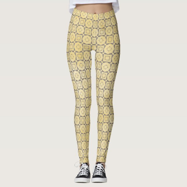 Gult och Grått Geometric Leggings (Framsida)