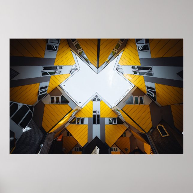 GULT OCH GRÅTT GEOMETRISK BYGGNAD POSTER (Framsidan)