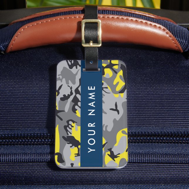 Gult och Grått-kamouflage Ditt namn anpassar sig Bagagebricka (Framsida Insitu 2)