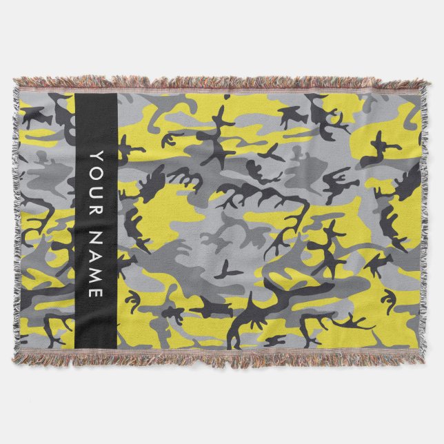 Gult och Grått-kamouflage Ditt namn anpassar sig Filt (Framsidan)