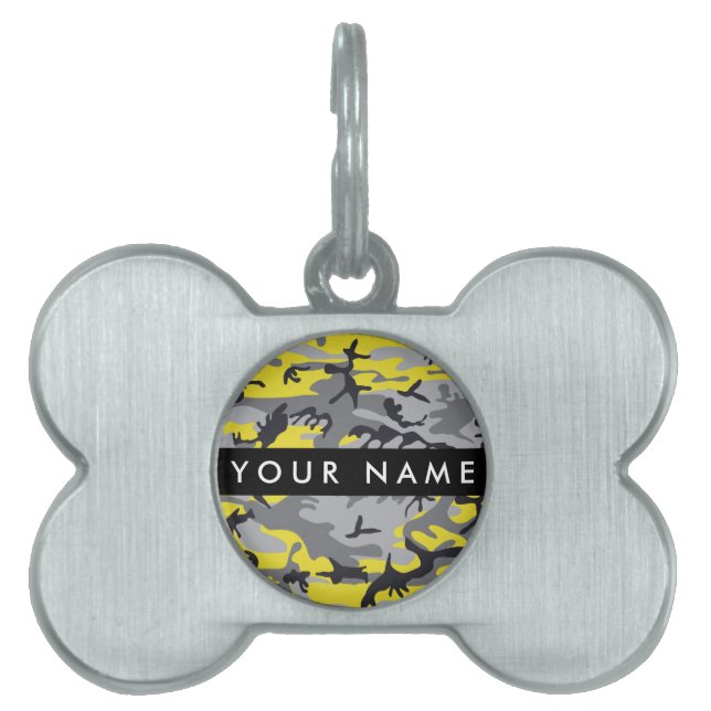 Gult och Grått-kamouflage Ditt namn anpassar sig ID-bricka Husdjur (Framsidan)