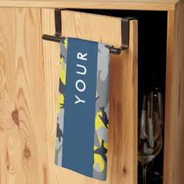 Gult och Grått-kamouflage Ditt namn anpassar sig Kökshandduk