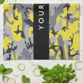 Gult och Grått-kamouflage Ditt namn anpassar sig Kökshandduk