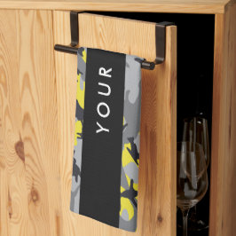 Gult och Grått-kamouflage Ditt namn anpassar sig Kökshandduk