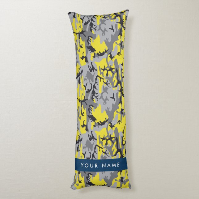 Gult och Grått-kamouflage Ditt namn anpassar sig Kroppskudde (Baksidan (Vertikal))