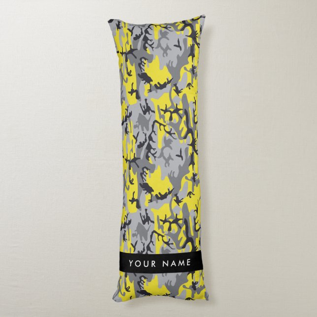 Gult och Grått-kamouflage Ditt namn anpassar sig Kroppskudde (Baksidan (Vertikal))