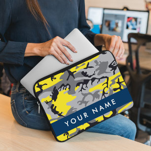 Gult och Grått-kamouflage Ditt namn anpassar sig Laptop Fodral
