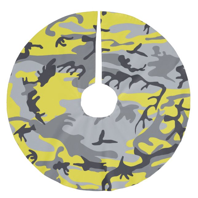 Gult- och Grått-kamouflage, militär, armé Julgransmatta Borstad Polyester (Framsidan)