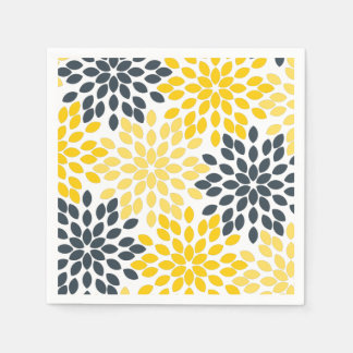 Gult och Grått-kolmodern Blommigt Pappersservett