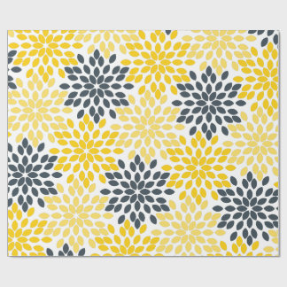 Gult och Grått-kolmodern Blommigt Presentpapper
