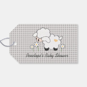 Gult och Grått Lamb Baby Shower-favoriter Presentetikett