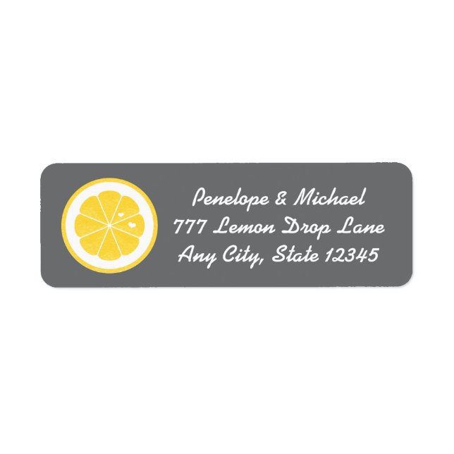 Gult och Grått Lemon Hjärtat Returadress Etikett (Framsidan)