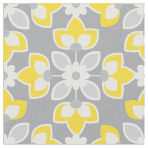 Gult och Grått Modern Blommigt Geometric Tyg