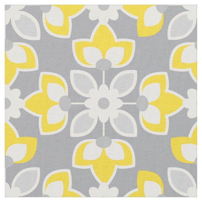 Gult och Grått Modern Blommigt Geometric Tyg (Närbild)