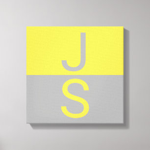 Gult och Grått Modern Initialer Monogram Canvastryck