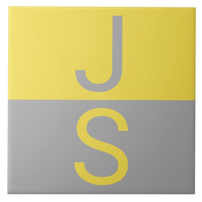 Gult och Grått Modern Initialer Monogram Kakelplatta (Framsidan)