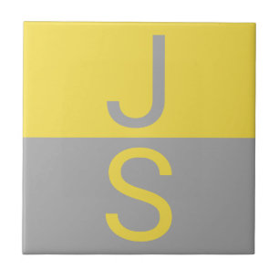 Gult och Grått Modern Initialer Monogram Kakelplatta