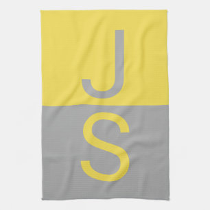 Gult och Grått Modern Initialer Monogram Kökshandduk