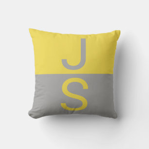 Gult och Grått Modern Initialer Monogram Kudde