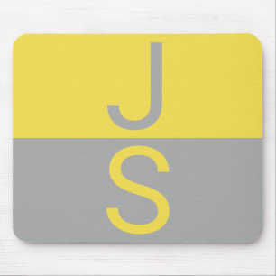 Gult och Grått Modern Initialer Monogram Musmatta