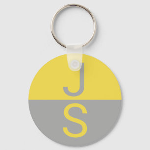 Gult och Grått Modern Initialer Monogram Nyckelring