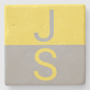 Gult och Grått Modern Initialer Monogram Stenunderlägg