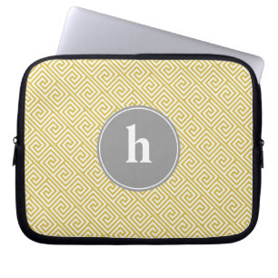 Gult och Grått Mönster Monogram för grekiska Nycke Laptop Sleeve