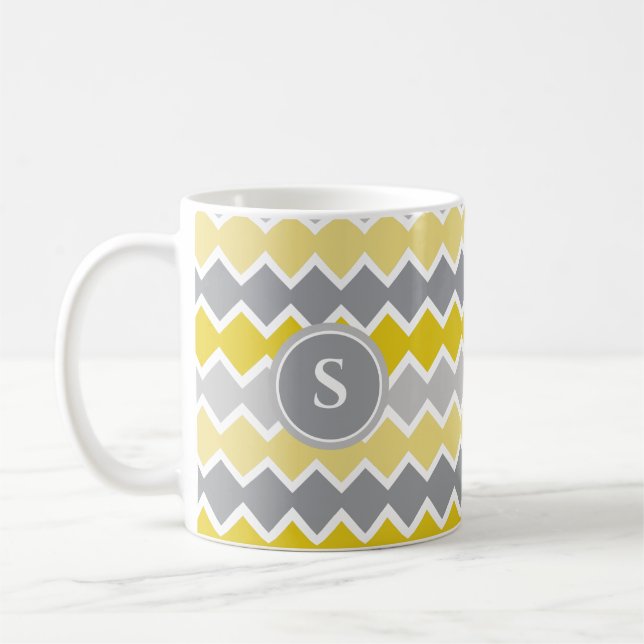 Gult och Grått Mönster Monogram Kaffemugg (Vänster)