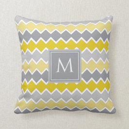 Gult och Grått Mönster Monogram Kudde
