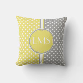 Gult och Grått Polka Dot Monogram Pillow Kudde