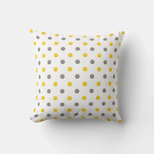 Gult och Grått Polka dots Kudde (Framsida)