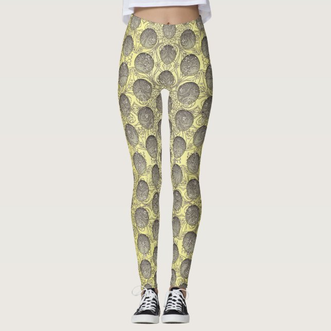 Gult och Grått Polka dots Mönster Leggings (Framsida)